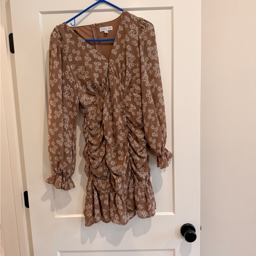 She + Sky Brown Floral Ruffled Mini Dress
